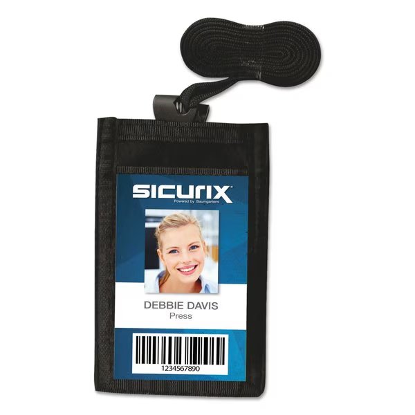 Sicurix ID Neck Pouch, Vertical, 3 x 4 3/4, Black, Sicurix, Mfr#: BAU55120